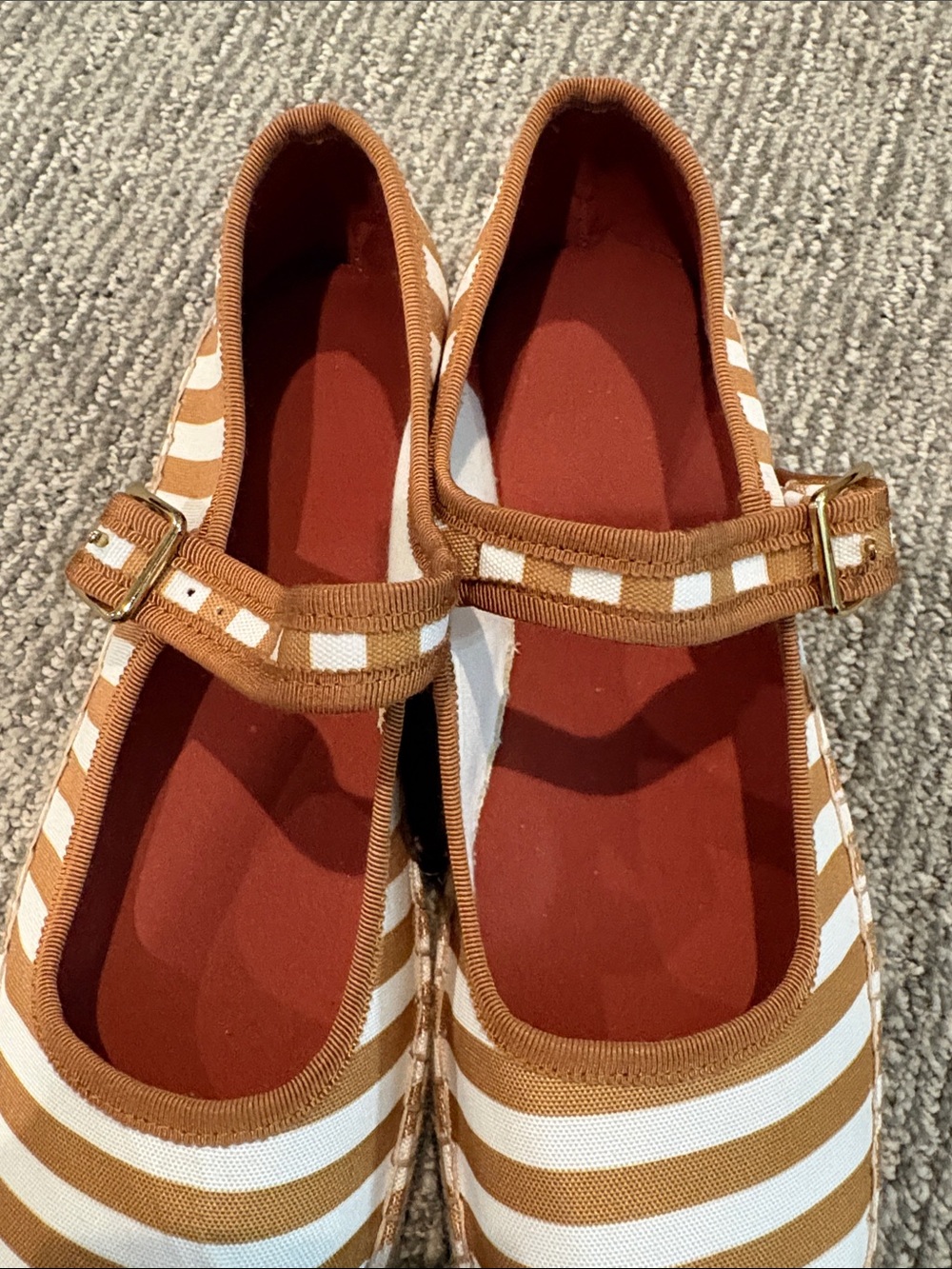 NWOT Striped Mary Jane Espadrille - Tan & White - Picture 2 of 4